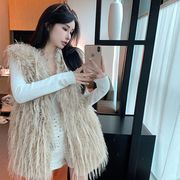 フリンジ付き フェイクファーベスト