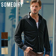 【ストライプベロアシャツ】SOMEDIFF メンズ スリムシャツ 長袖シャツ 新作 2026