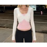 2026春秋新作 レディース 女  トップス インナー 長袖  Tシャツ + キャミソール  一セット