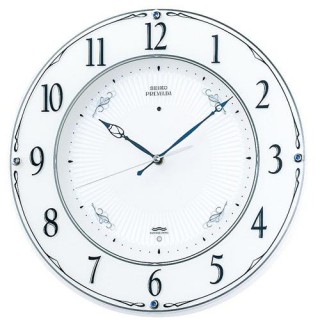 SEIKO セイコー 掛時計 スワロフスキー ガラス枠 木枠 白パール塗装 光沢仕上げ 電波修正機能
