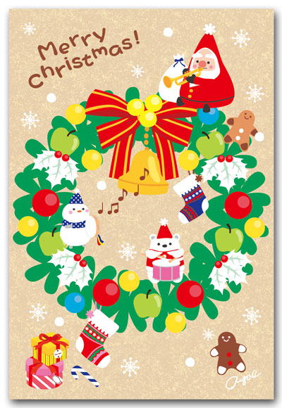 かわいいポストカード　三角サンタのクリスマス