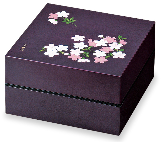 【生活雑貨】18cmオードブル重二段/あけぼの桜/紫/お重
