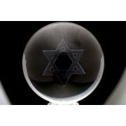 【彫刻置物】丸玉 人工水晶 六芒星(レーザー彫刻) 約80mm ※ネコポス不可※