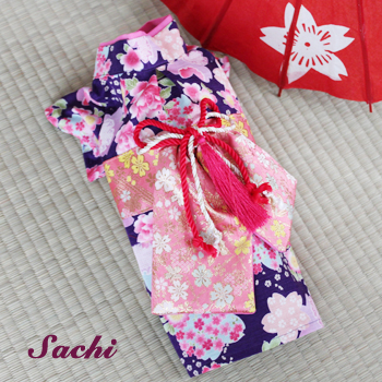 日本製  セレブスタイル  高品質ペットウェア　犬服の着物桜舞妓帯紫　 XS/S/M/MD-M/L