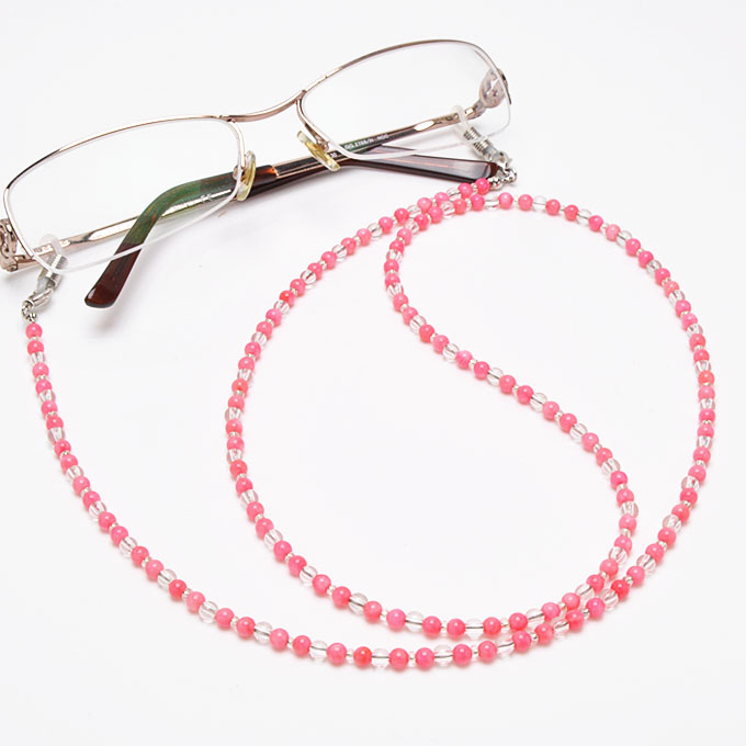 ピンク珊瑚×水晶 メガネチェーン 眼鏡チェーン グラスコード