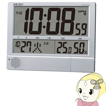 セイコークロック 掛置兼用時計 電波 デジタル カレンダー・六曜・温度・湿度表示 大型 薄型銀色メタリ