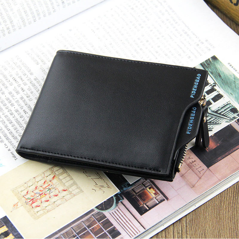 メンズ 二つ折り財布 高品質　合成皮革ファスナー式小銭入れ付き カードポケット
