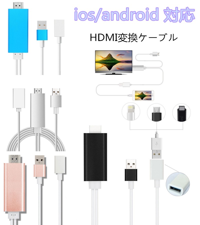 HDMI変換アダプター HDMI変換ケーブル USBポート付き 1080P解像度 ライトニングアダプタケーブル