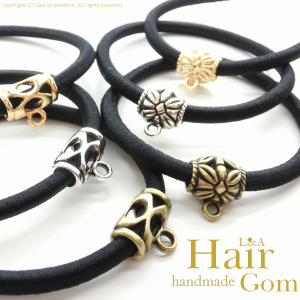 ★L&A original parts★パイプ&カン付きコンチョポニーヘアゴム★ハンドメイド用パーツ★2design★