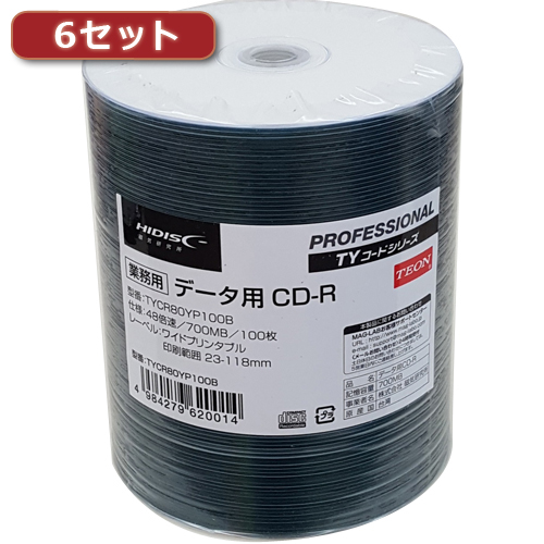 【6セット】HI DISC CD-R(データ用)高品質 100枚入 TYCR80YP100