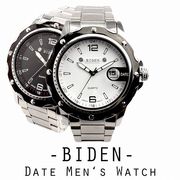 【BIDEN バイデン】日常生活防水 装飾ベゼル メタルベルトのデザインウォッチ 日付表示 BD004 メンズ腕時計