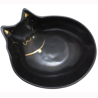 【お取り寄せ商品】瀬戸焼は千年以上の歴史と伝統の焼物！「瀬戸焼猫用食器猫の耳深皿黒（化粧箱入り）」