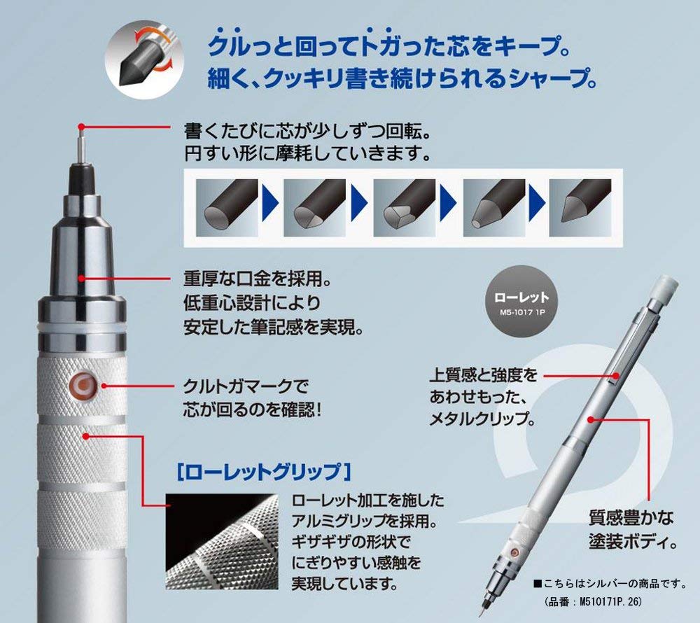 シャープペン クルトガ ローレット 0.5 ガンメタリック Uni Mechanical pencil Kuru Toga 株式会社ノースマート  問屋・仕入れ・卸・卸売の専門【仕入れならNETSEA】