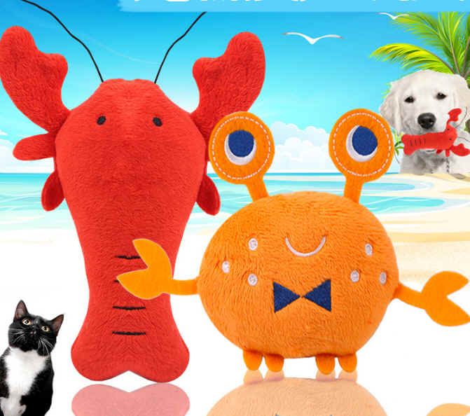発声動物玩具　ロブスター　 カに　犬　猫　ペット用品　ペットグッズ　　ペット用おもちゃ