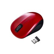 静音ワイヤレスブルーLEDマウス 2.4GHz USBコネクタ(Aタイプ) 小型サイズ レッド