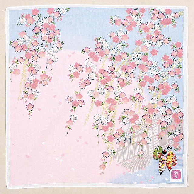 【ご紹介します!安心の日本製!友禅刺繍 刺繍ハンカチ】舞妓 ブルー