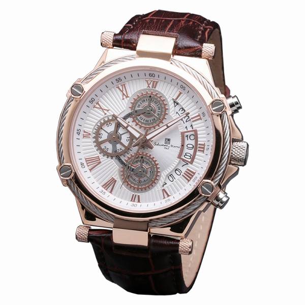 正規品SalvatoreMarra腕時計サルバトーレマーラ SM18102-PGWH クロノグラフ 革ベルト メンズ腕時計