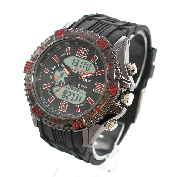 アナデジ HPFS1702-BKRD2 アナログ&デジタル クロノグラフ 防水 ダイバーズウォッチ風メンズ腕時計