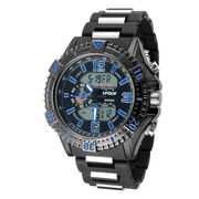アナデジ HPFS1702-BKBL1 アナログ&デジタル クロノグラフ 防水 ダイバーズウォッチ風メンズ腕時計