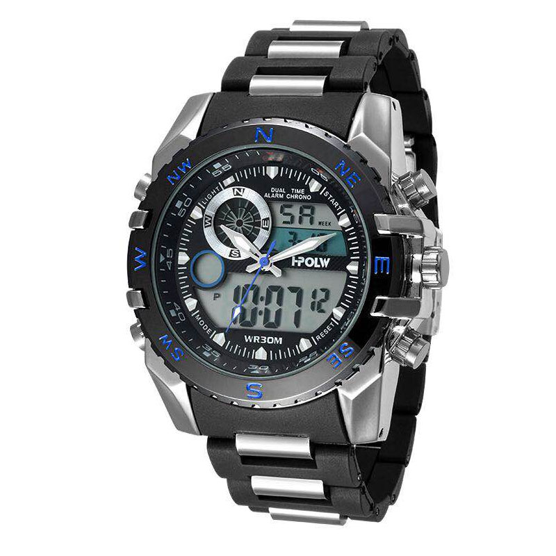 アナデジ HPFS615-SVBL アナログ&デジタル クロノグラフ 防水 ダイバーズウォッチ風メンズ腕時計