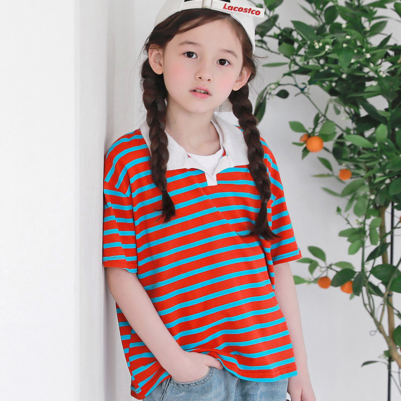 キッズ 半袖 Tシャツ ポロシャツ 女の子 男の子 ストライプ 夏服 商品