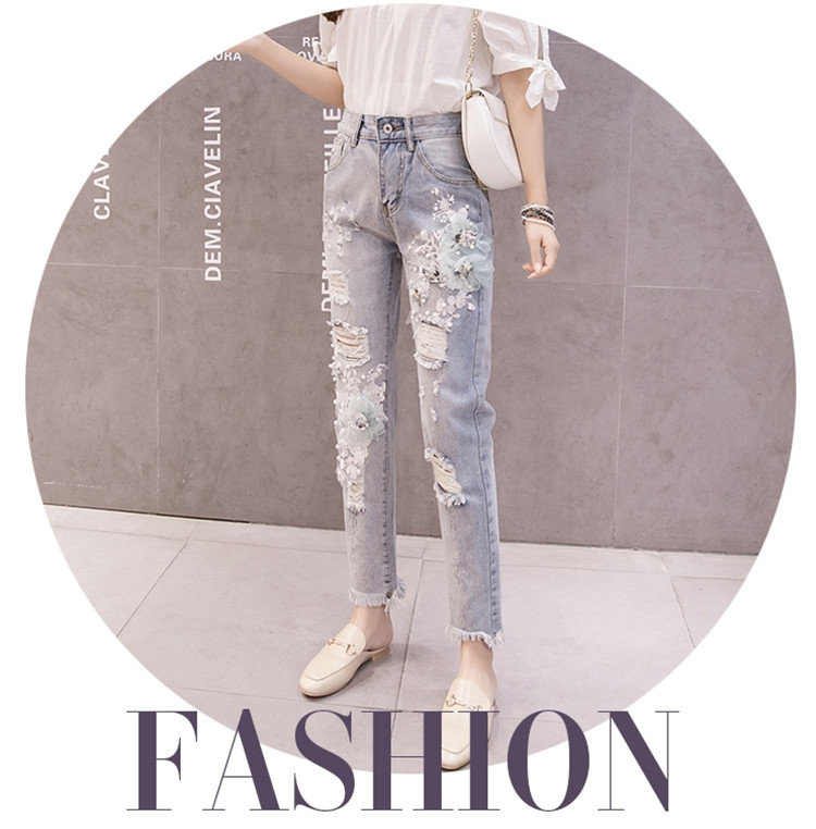 韓国ファッション ジーンズ 春 ビンテージ 刺繍 スパンコール 花 破れ デニムパンツ アパレル オープンブリッジ 合同会社 問屋 仕入れ 卸 卸売の専門 仕入れならnetsea