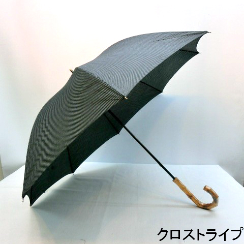 【晴雨兼用傘】【紳士用】【長傘】紳士先染生地ストライプ＆デニム晴雨兼用手開き傘