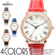【REBIRTH リバース】セイコームーブメント 日常生活防水 ラインストーン ゴールド RB017 レディース腕時計