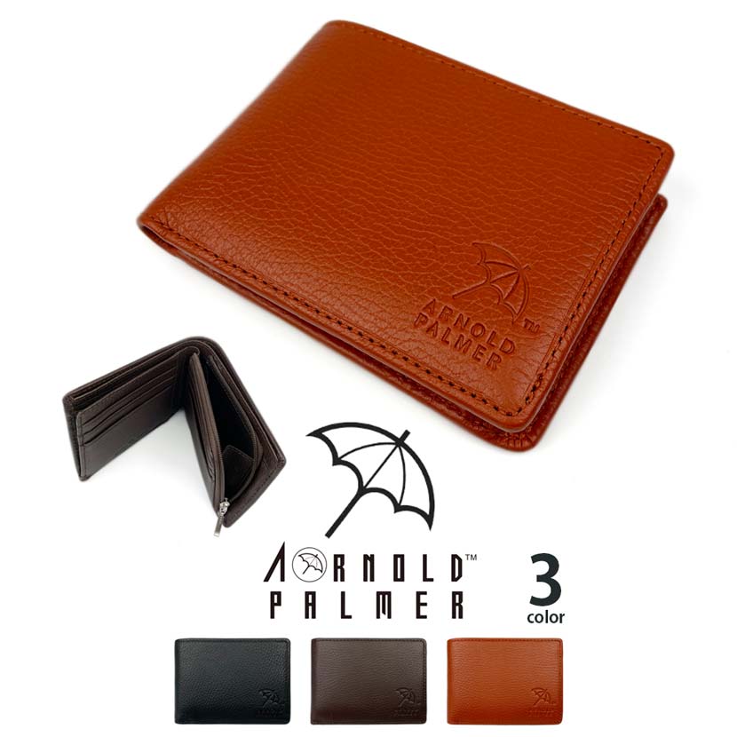 【全3色】 Arnold Palmer アーノルドパーマー リアルレザー  L字ファスナー小銭入れ 二つ折り 財布