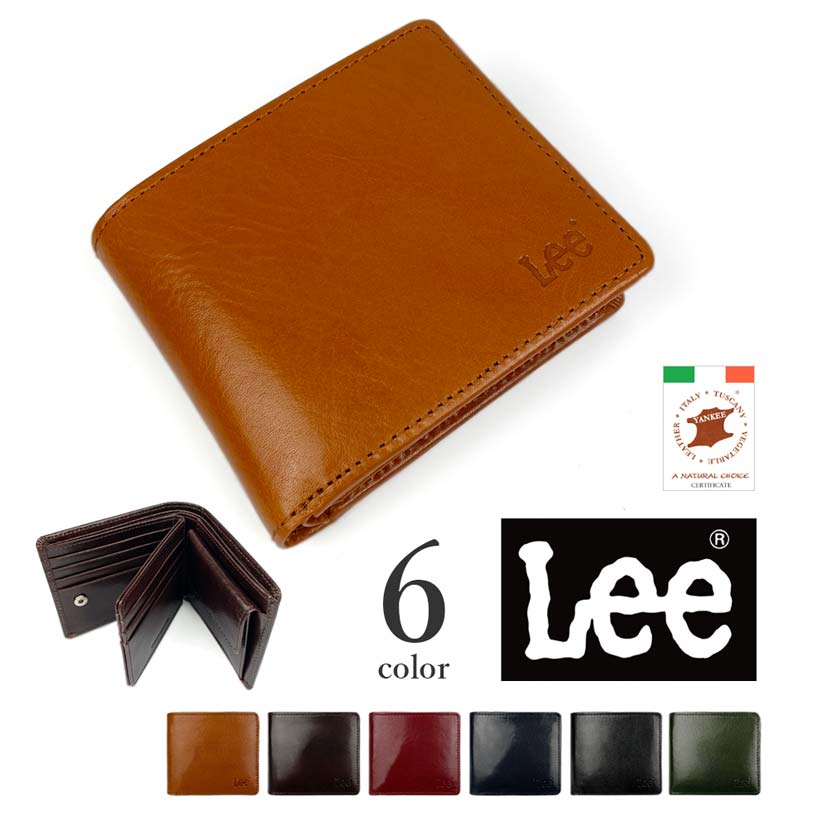 【全6色】 LEE リー 高級イタリアンレザー中ベラ付き 二つ折り財布 ウォレット