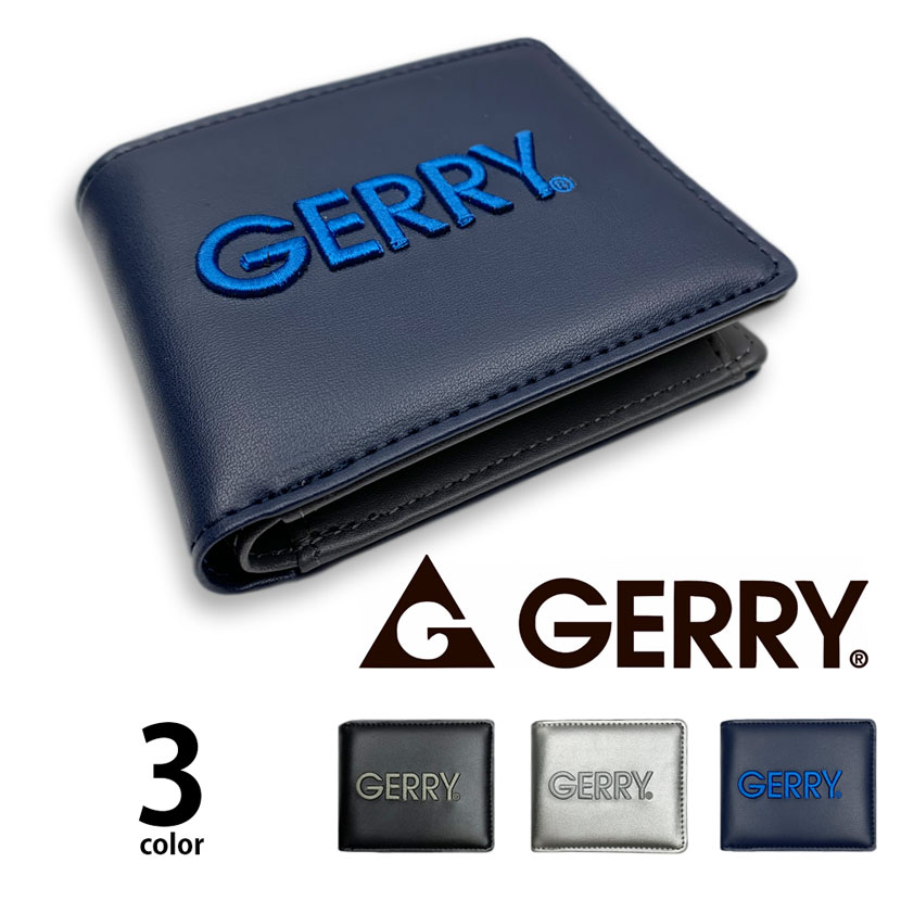 全3色 GERRY（ジェリー）立体刺繍ロゴ 二つ折り財布 ショートウォレット フェイクレザー