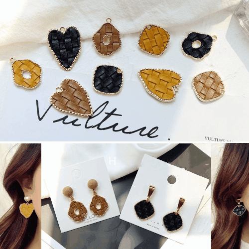 新品 イヤリング用ペンダント pu編み アクセサリーパーツ