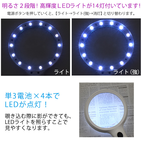 ルーペ LEDライト14灯付き 手持ちルーペ ライト付き 拡大鏡 LEDハンド ルーペ LEDライト14灯付き 手持ちルーペ ライト付き 拡大鏡 LEDハンド