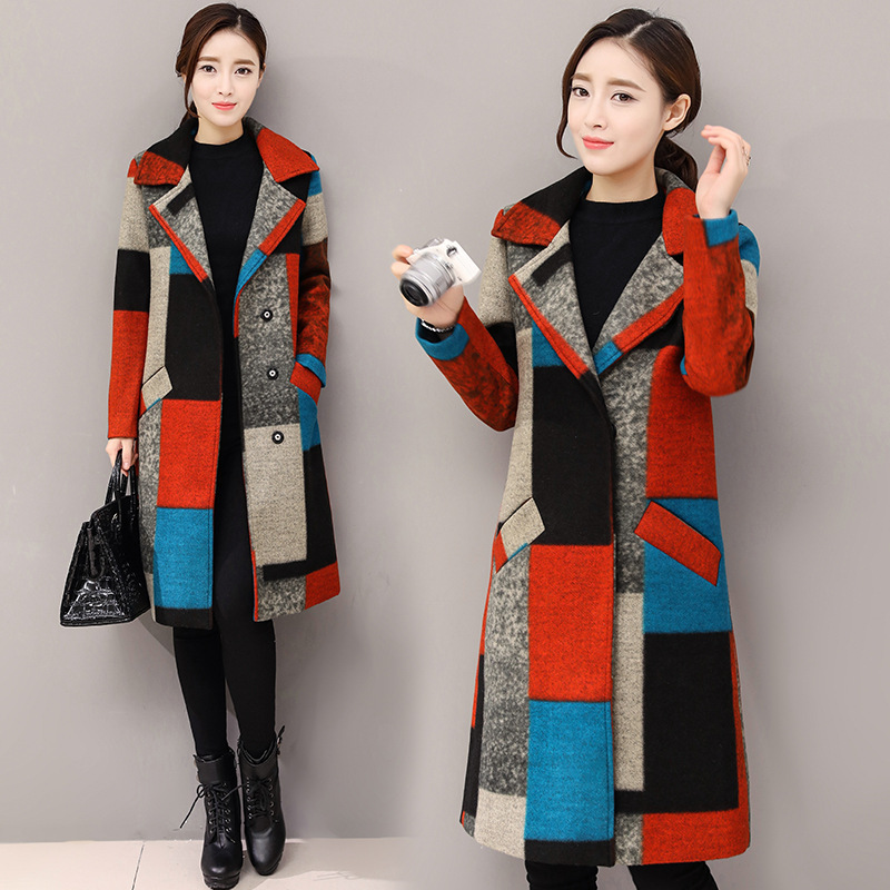 韓国ファッション ウールコートアウター柄付き　レディース　冬　通勤通学