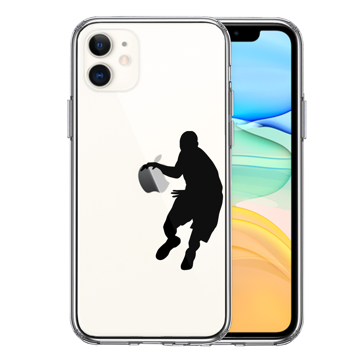 iPhone11 側面ソフト 背面ハード ハイブリッド クリア ケース カバー バスケット ボール ドリブル