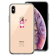 iPhoneX iPhoneXS 側面ソフト 背面ハード ハイブリッド クリア ケース パンダ 重量挙げ 努力感 ピンク