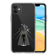 iPhone11 側面ソフト 背面ハード ハイブリッド クリア ケース 宇宙人 フィーバー ブラック