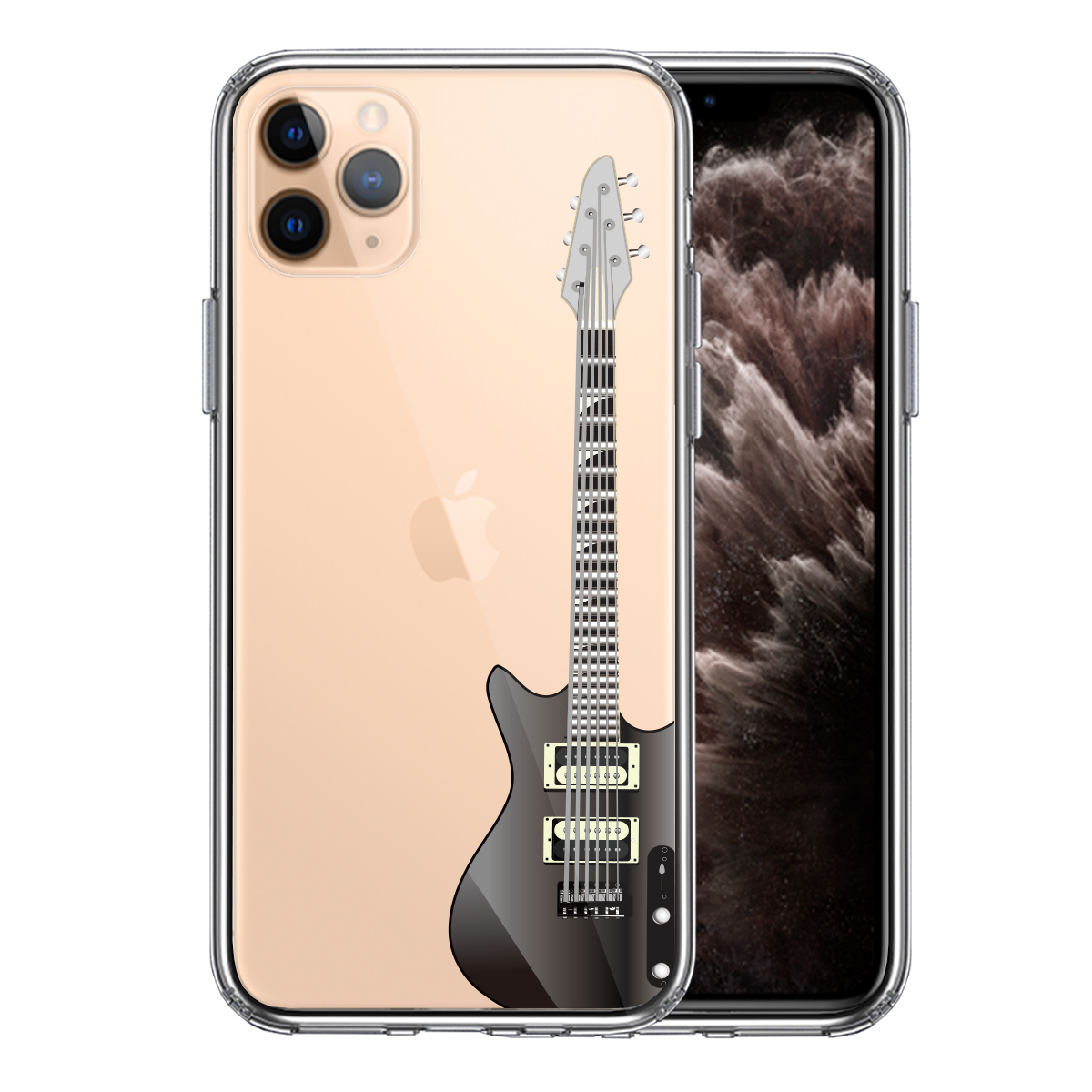 iPhone11pro  側面ソフト 背面ハード ハイブリッド クリア ケース エレキギター　黒