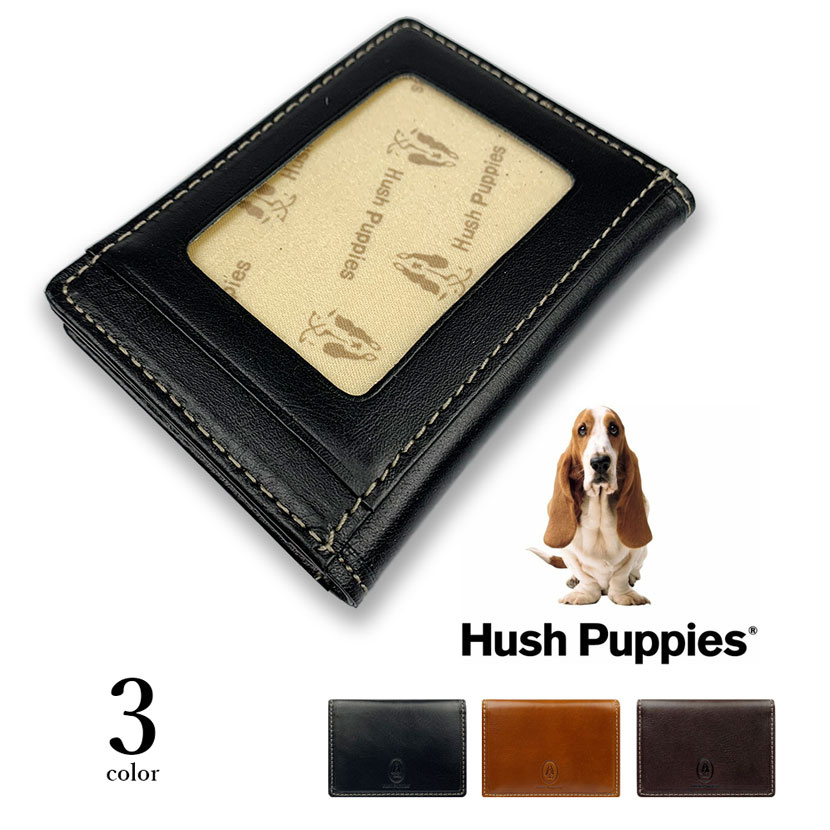 全3色　Hush Puppies ハッシュパピー リアルレザー バイカラー 定期入れ カードケース パスケース