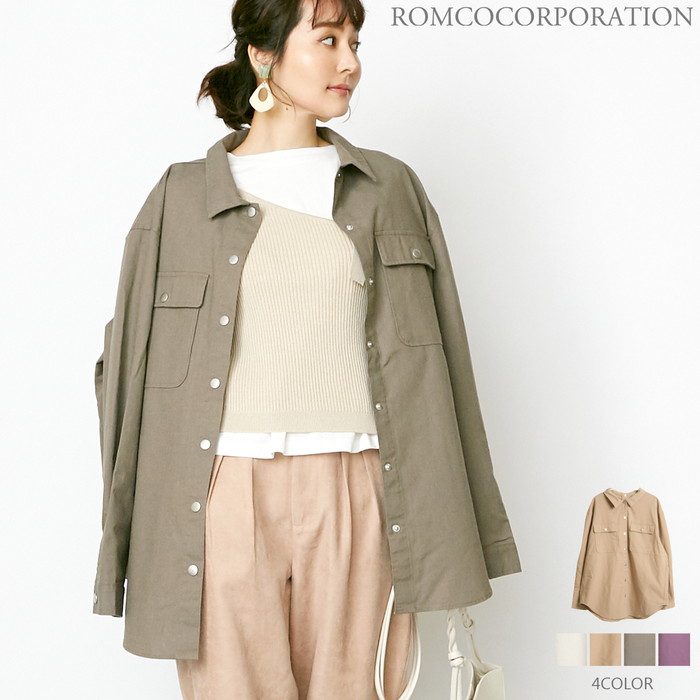 【SALE!】COTTON LINEN / 後ろドット釦 オーバーサイズCPOシャツ【2020春夏新作♪】