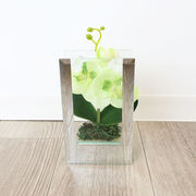 【直送可】モダンテイスト ガラス花瓶 グラスアート ホワイト&ライトグリーン（造花付き）