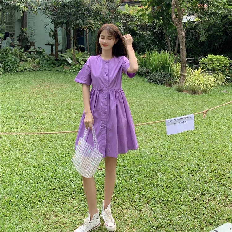 韓国 レトロ スリム Aライン シャツワンピ 半袖 シンプル ワンピース カジュアル Sweet系 アパレル 合同会社 サムズアップ 問屋 仕入れ 卸 卸売の専門 仕入れならnetsea