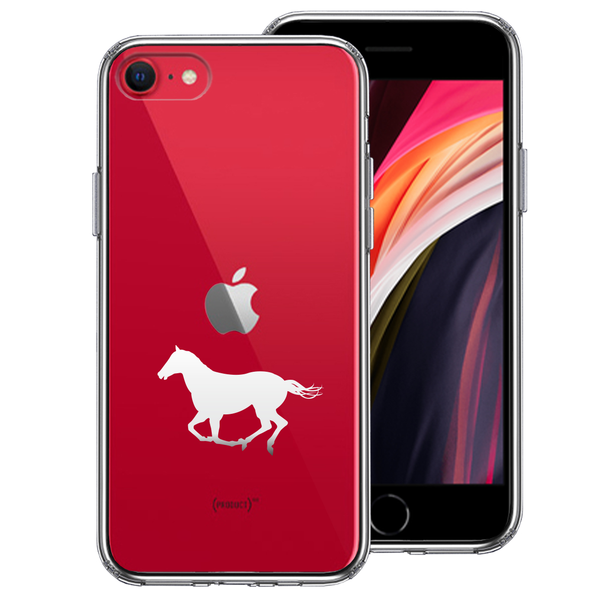 iPhoneSE(第3 第2世代) 側面ソフト 背面ハード ハイブリッド クリア ケース 馬 サラブレット 白馬
