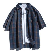 華やかな印象に！激安セール 韓国語版 ゆったりする 格子縞 シャツ トレンド コート 夏 新品 ダークブルー