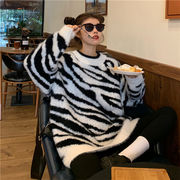 大好評につSALE延長 韓国ファッション ゆったりする 怠惰な風 秋冬 セーター ゼブラ柄 中・長セクション
