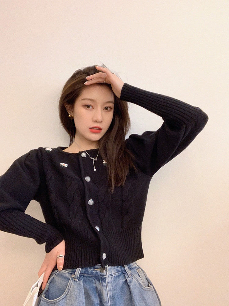 季節の単品 韓国ファッション ニットトップス 新品 秋 短いスタイル カーディガン 薄い  小さい新鮮な