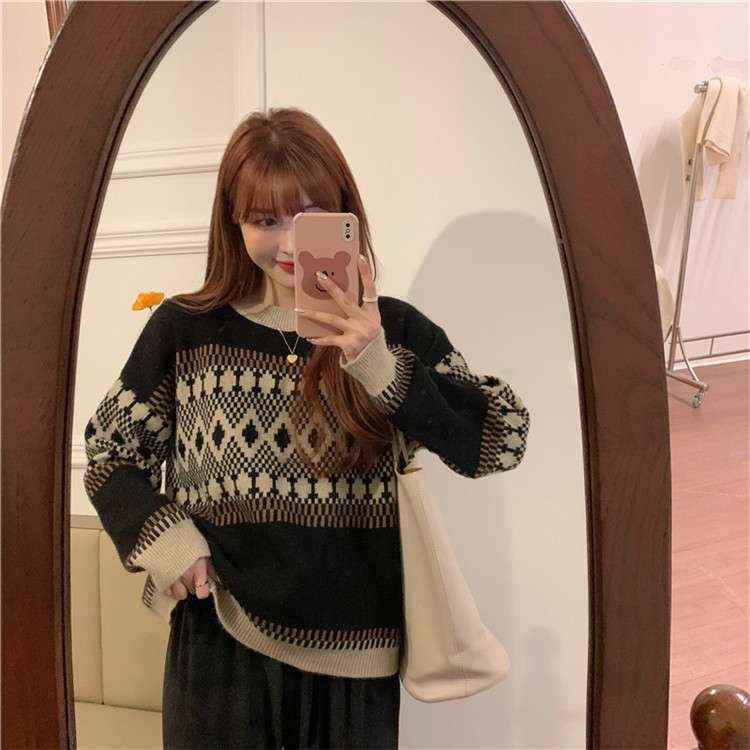 大好評レビュー続々 韓国ファッション 大きいサイズ 秋 冬 マイクロファット スーツ レトロ セーター