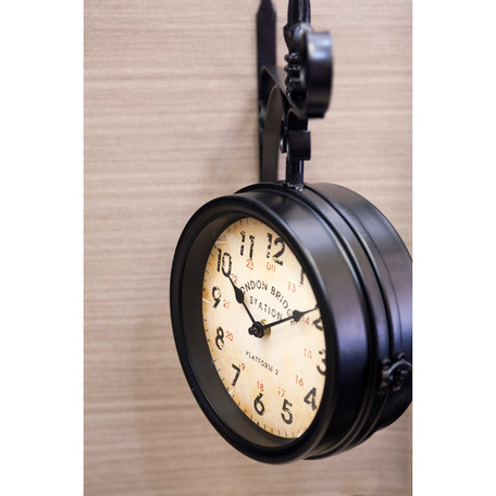 ステーションクロック 壁掛け時計 両面時計 アンティーク 57101WC ウッドギャラリー樹 壁掛両面時計 ステーションクロック レトロ