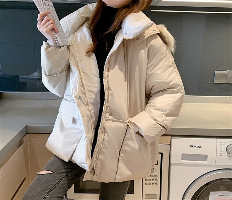 韓国ファッション ジッパー フード付 毛皮の襟 綿の服 ゆったりする 暖かい コート カジュアル 快適である