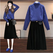 韓国ファッション通勤する 大きいサイズ 婦人服 ジャカード セーター  ゆったりする  2点セット